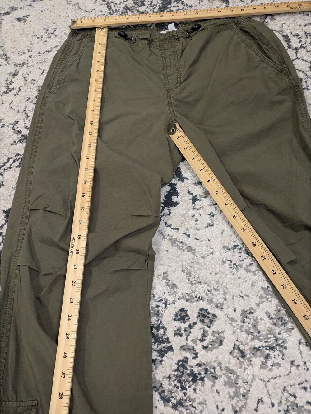 Garage Olive Green Parachute Cargo Pants – Size XS Adjustable Toggle Joggers - Picture 3 of 7